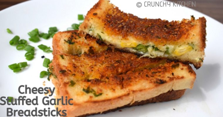 Dominos Style Garlic Cheese Bread | Cheesy Stuffed Garlic Breadsticks – Tawa Style