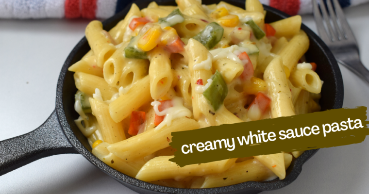 Pasta in white sauce | Penne in white sauce | White sauce pasta